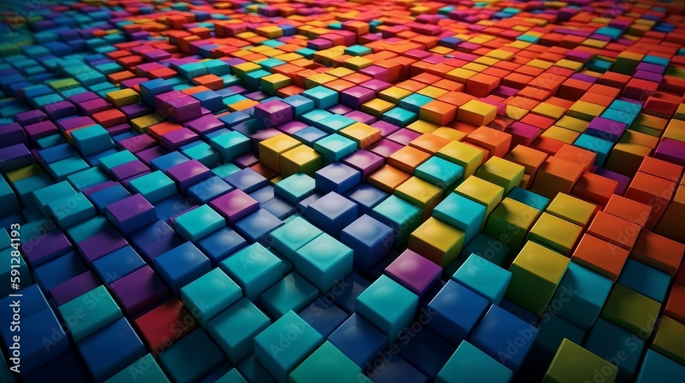 Poster abstract squares background, high quality, colorful, light and bokeh. generative ai