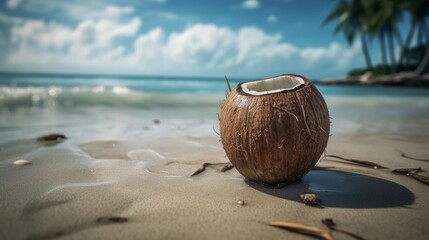 Coconut cocktail on the beach sunny weather. Generative AI