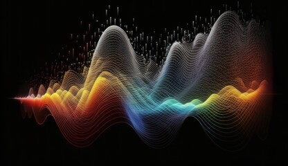 A colorful wave of light on a black background with a black background and a black background with a black background and a black background with a white border. Generative ai