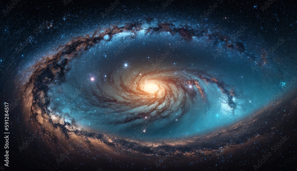 Poster Galaxy and stars in far space view of the vast universe with sparkling nebulae and galaxies. Generative AI