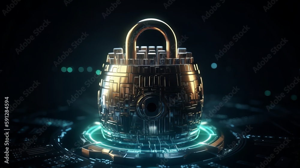 Poster Cyber Security Padlock Digital Lock in Technology Network. Generative ai