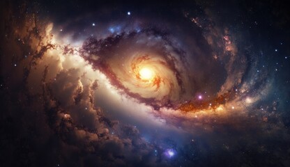 Galaxy and stars in far space view of the vast universe with sparkling nebulae and galaxies. Generative AI