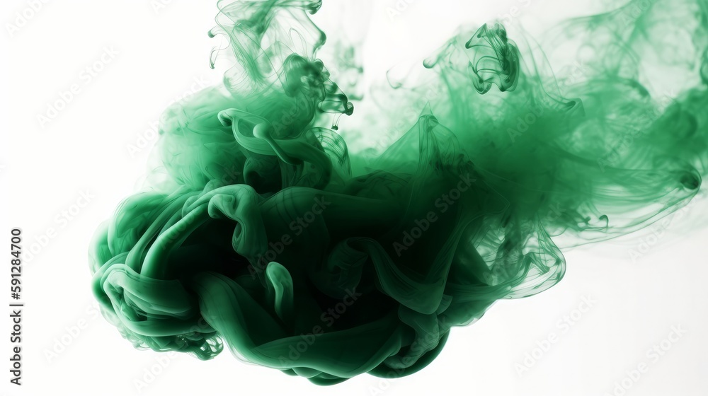 Poster green smoke bomb exploding against white background generative ai