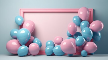 Background for festive text for a holiday or birthday patry banner, color balloons. Empty Frame. Illustration Generative Ai