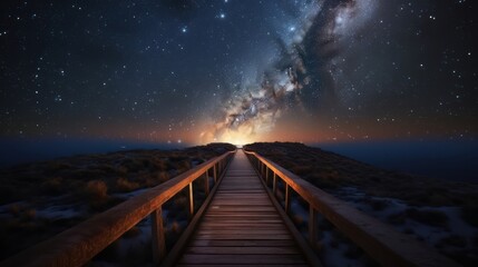 Fototapeta premium Milky Way and stars in a blue night sky on a dark background. With noise and texture, the universe is full with stars, nebula, and galaxies. Generative ai