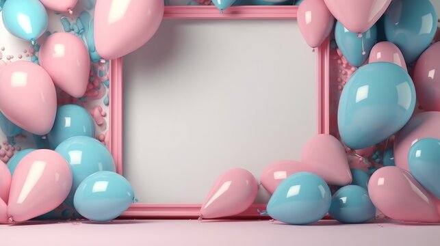 Background for festive text for a holiday or birthday patry banner, color balloons. Empty Frame. Illustration Generative Ai