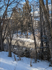 Silverthorne Colorado, in winter with snow, near the river.