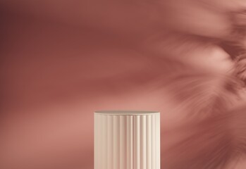 White empty podium or pedestal for product presentation in pink background. 3d rendering