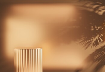 Gold empty podium or pedestal for product presentation in golden background. 3d rendering