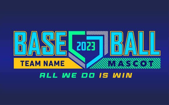 Baseball team design isolated on dark blue black background. School spirit shirts sport fan emblem. For print or cut (Cricut, Silhouette). 
 