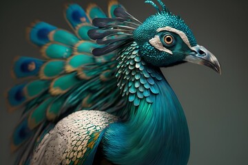 Obraz premium Portrait of a Peacock dressed in a suit - Generative AI