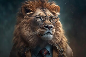 Portrait of a lion dressed in a suit - Generative AI