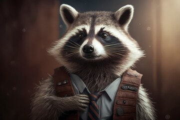 Portrait of a raccoon dressed in a suit - Generative AI