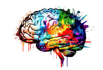 Colorful Human Brain Painted on White Background. AI generative