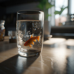 Goldfish in a glass of water