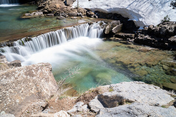 waterfall in the river in Ordesa National Park in the spanish Pyrenees (long exposure)