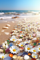 beach with flowers