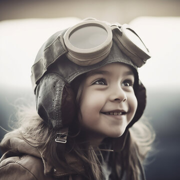 A boy wearing a pilot's helmet