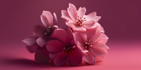 Beautiful pink flowers in pink background. Generative AI