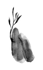 a small sprout grows from watercolor spot