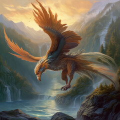 Fototapeta na wymiar fantasy eagl fly over valley