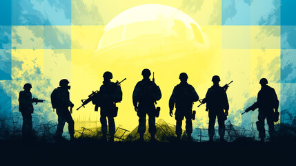 Fototapeta na wymiar Military illustration, army background, silhouettes of soldiers. generative AI.