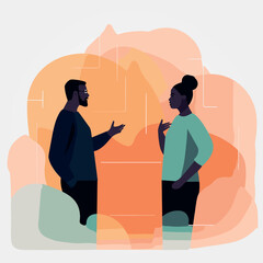 a man and a woman talking, minimalistic vector illustration