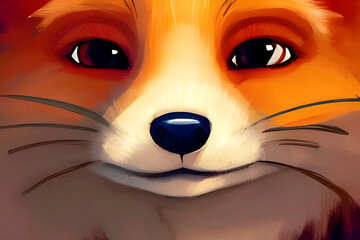 Fox close-up, illustration of a mustachioed sly character
