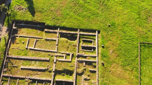 Aerial fly over top view historical site Gonio fortress - Roman fortification in Adjara, Georgia. Gonio-Apsaros Fortress