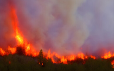 Fototapeta na wymiar Spring fires creepy shots, burning trees and grass