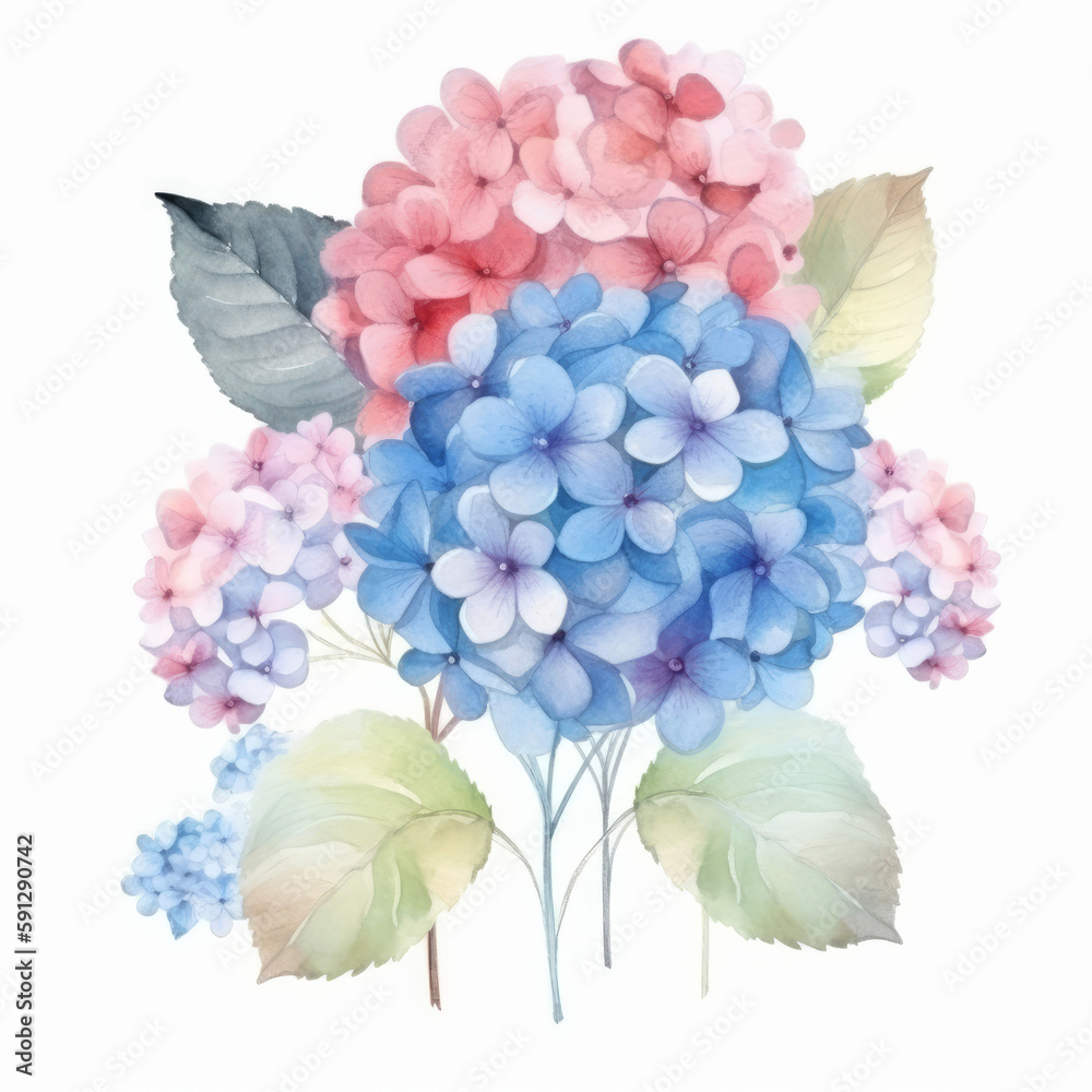 Wall mural Hydrangea flower watercolor background. Illustration AI Generative. - Wall murals