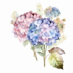 Hydrangea flower watercolor background. Illustration AI Generative.