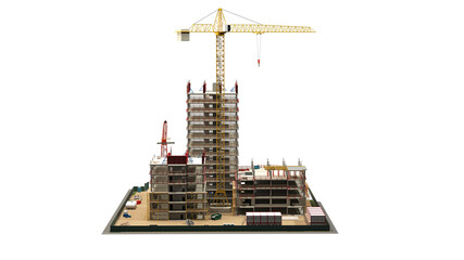 Building Construction Site, BIM Project, 3d rendering, 3d illustration - 591290931