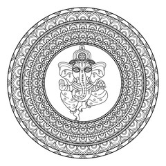 Vector illustration of Ganesh mandala for coloring adult book, Mandala Ganesh da colorare per libro adulti