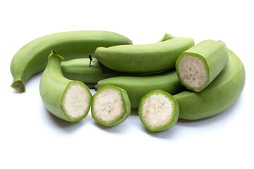 Raw banana isolated on white background.
