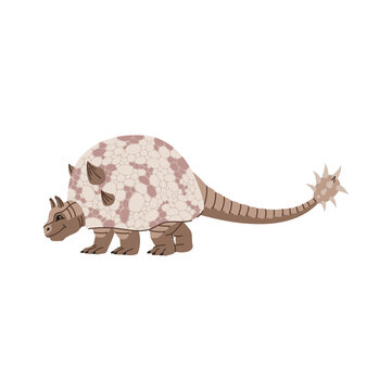 Doedicurus, extinct genus of glyptodont dinosaur. Prehistoric dinosaur with tail club cartoon character funny personage