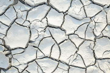 Texture, background of dry cracked earth ground. Deep cracks in land as symbol of hot climate and drought. Global shortage of water on planet. Concept of global warming.
