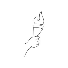 Hand with torch vector illustration, line design icon
