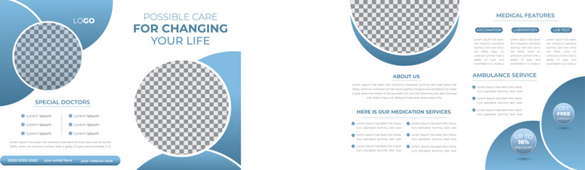 Hospital Healthcare Medicine Science Bifold 4 Page Brochure Flyer Cover Template for Doctor Promotion