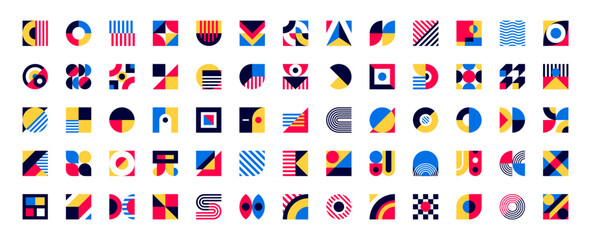 Bauhaus elements, abstract vector set of shapes. Bold colorful graphic elements, simple geometrical minimal forms for web design, poster art, decorative print, invitation letter, background creation