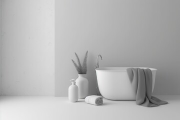 Fototapeta na wymiar modern white bathroom featuring a luxurious bathtub and a fluffy towel. Generative AI