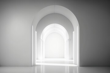 white archway with a beam of light shining through. Generative AI