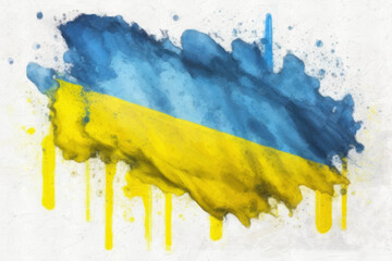 Ukrainian flag painted with yellow and blue paint on white paper. Ai Generative