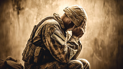 The soldier is praying, military illustration, generative AI.