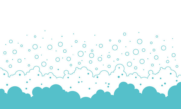 Bubble soap background, cartoon water foam, bath line pattern. Shower border. Soda, shampoo, laundry suds, wash frame. Underwater, fizz drink, carbonated splash, blue soft cloud. Vector illustration
