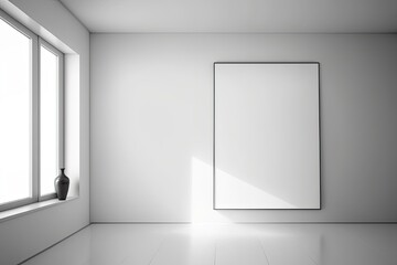 an empty white room with a single picture frame on the wall. Generative AI