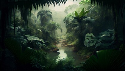 Rainforest jungle composition. Generative AI illustration