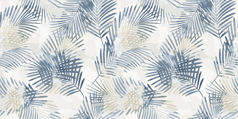 Watercolor palm leaves seamless vector pattern. Exotic leaves background, textured jungle print