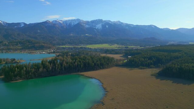 Beautiful Lake Faak in Austria also called Faaker See - aerial view - travel photography