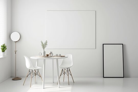 modern white dining room set with chairs and table. Generative AI